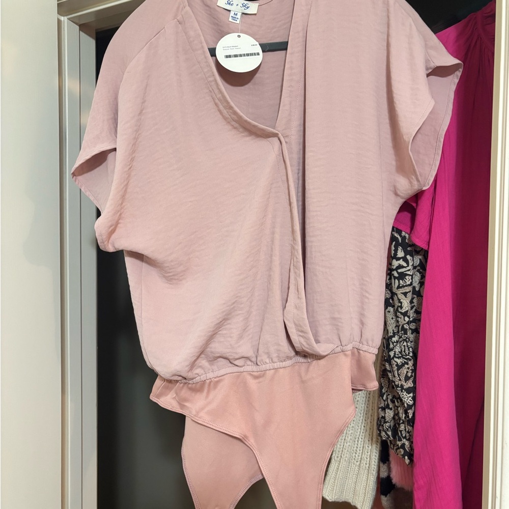 She + Sky Pink Wrap-Style Top
